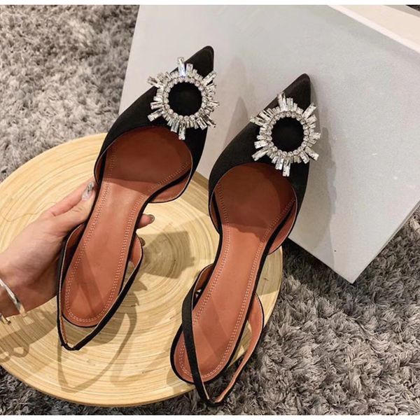 

2020 brand women pumps luxury crystal slingback high heels summer bride shoes comfortable triangle heeled party wedding shoes, Black