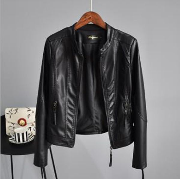 

wholesale fashion women's spring and autumn new slim slimming casual short pu motorcycle leather jacket, Black;brown