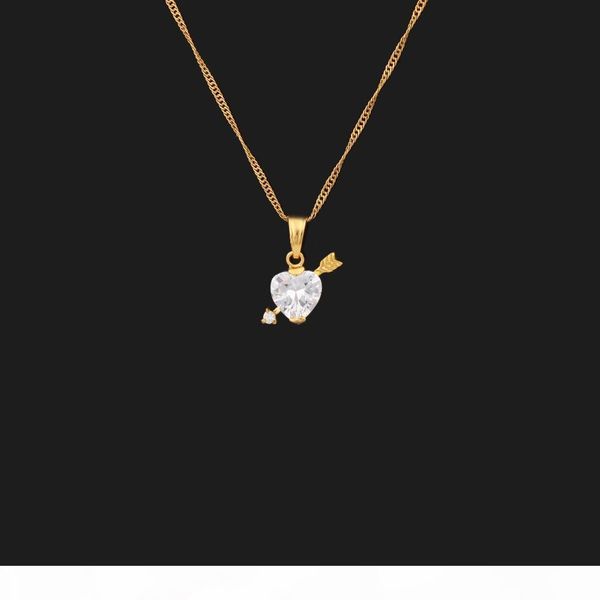 

r 14 k fine yellow gold gf necklace cupid arrow shoots through the heart cz pendant jewelry for women &men wholehearted love, Silver