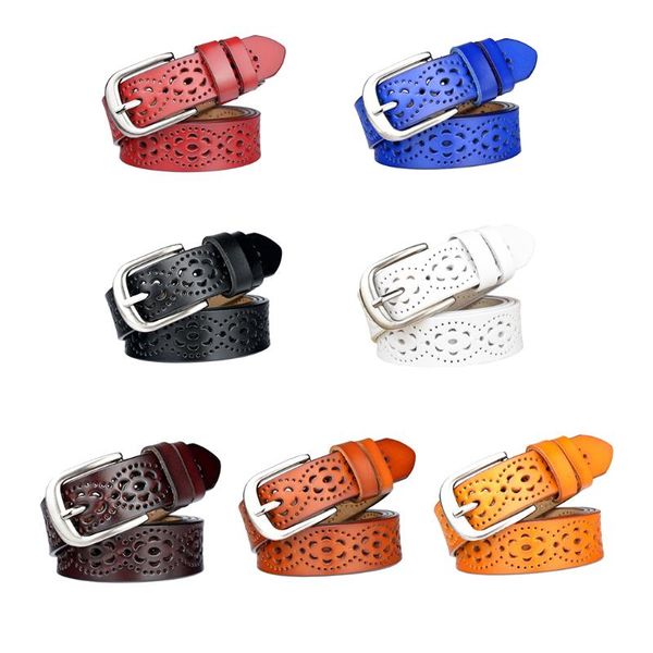 

women fashion wide genuine leather metal rectangle buckle belt girls solid color luxury jeans belts floral carved ceinture femme, Black;brown