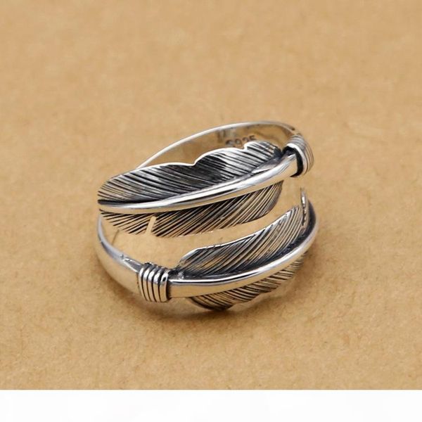 

925 sterling silver fashion jewelry band ring feather shape open adjustable ring vintage style for women