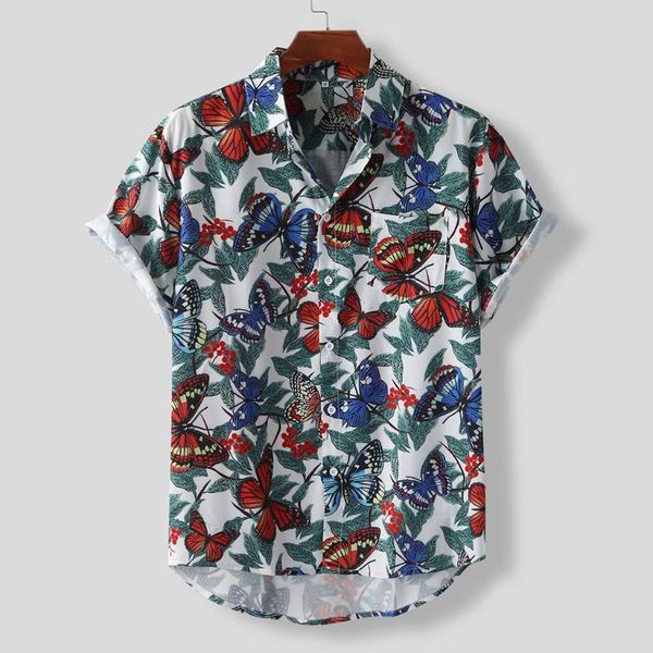 

feitong camisa hombre men shirt men colorful summer floral printed short sleeve loose buttons hawaiian shirt casual blusas male, White;black