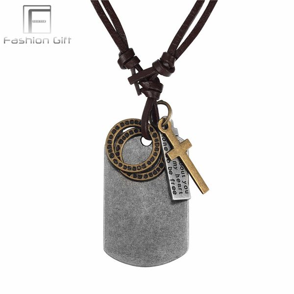 

fgifter dog-tag necklace for men cool army jewelry adjustable leather chain choker male necklaces, Silver