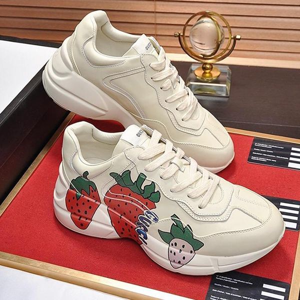 

mens rhyton leather sneaker with print mens shoes fashion classic comfortable sports footwears low lace -up shoes vintage sneakers, Black