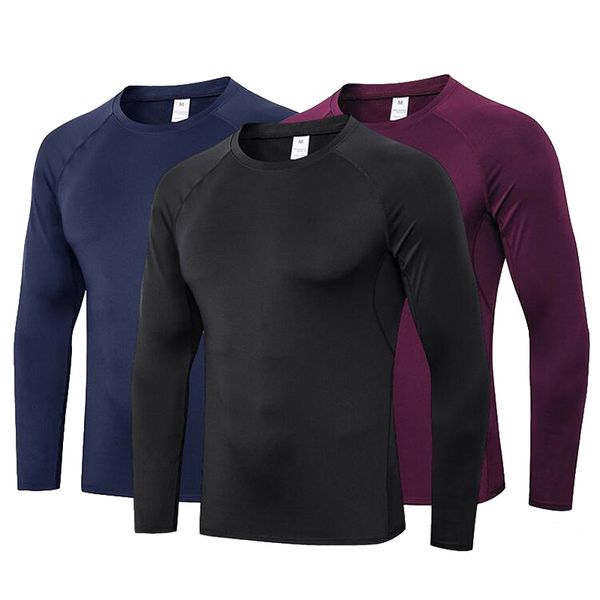 

new quick dry long sleeve running t shirt for men tights high elasticity gym fitness training sports shirts male clothing top, Black;blue