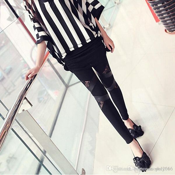

2020 women new designer bandage leggings charming leggins slim women punk legins lady splicing pants stretch black patchwork trousers