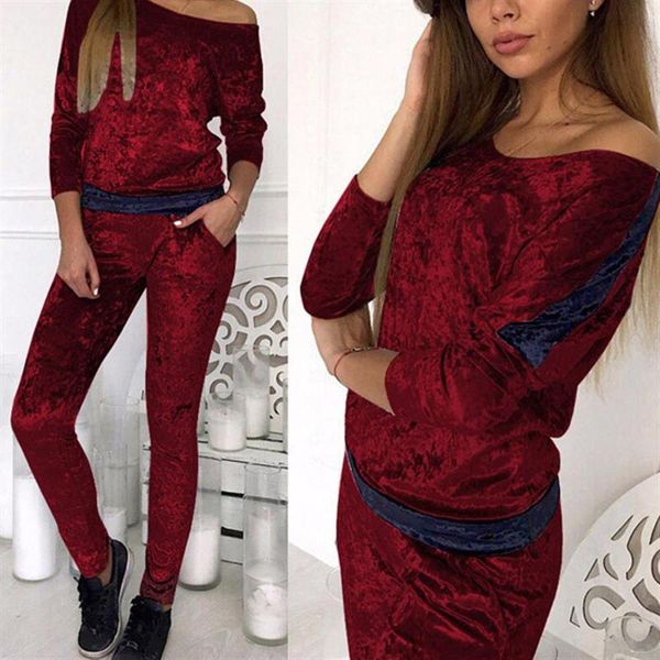 

2020 autumn and winter new slim casual fashion velvet solid color suit sportswear long-sleeved shirt trousers women's clothing, Gray