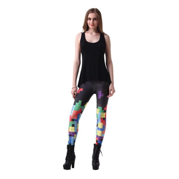 

women's leggings 2021 tetris style women high waist legging winter printed pants slim fitness leggins gym clothes, Black