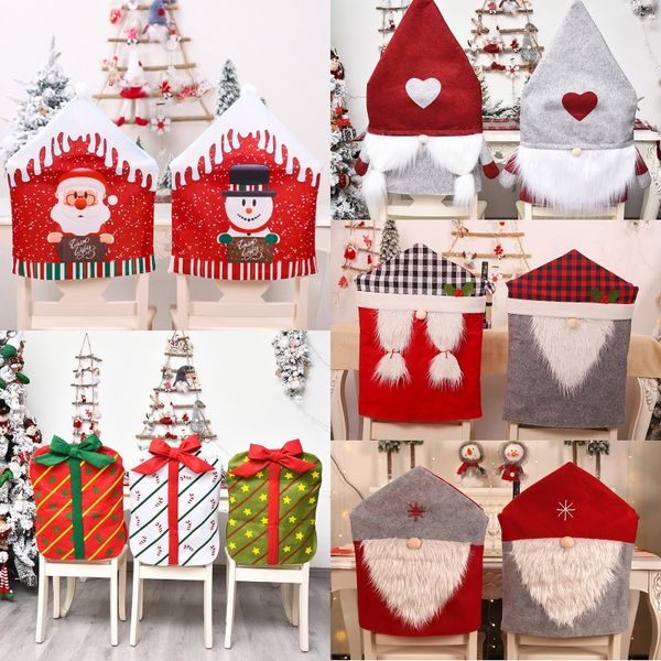 

christmas chair cover santa clause snowman elk red hat chair back cap gifts christmas xmas home party decoration