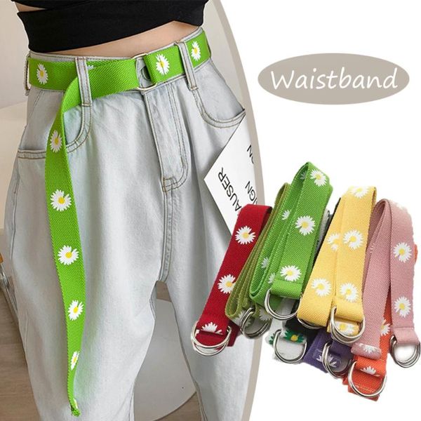 

small daisy print canvas women belts casual candy colors waistband 120cm girl belt harajuku fashion strap, Black;brown
