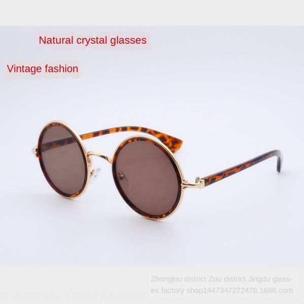 

red leaf natural crystal sun men's crystal stone glasses round cool sunglasses full frame, Silver