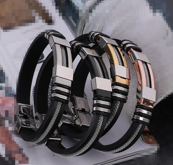 

designer jewelry mens bracelets stainless steel jewelry silicone black bracelet simple rubber charm pulsera hombre new fashion