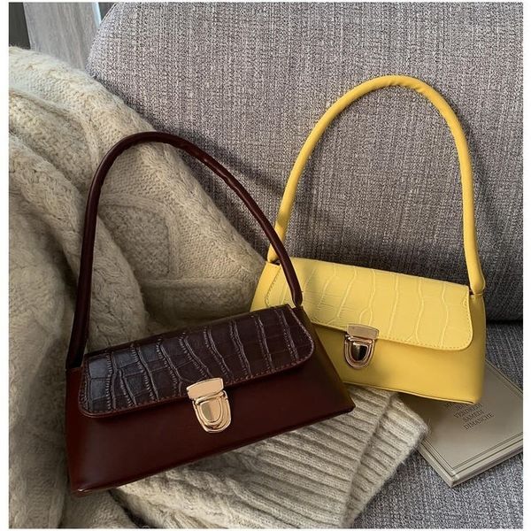 

french niche retro crocodile pattern armpit bag new simple hundred tower shoulder bag female baguette foreign style handbag