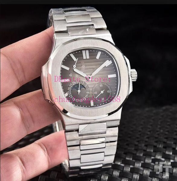 

men's watches nautilus 40mm automatic mechanical sport 5712 5740 5724 moon phase stainless steel transparent blue dial wristwatches, Slivery;brown