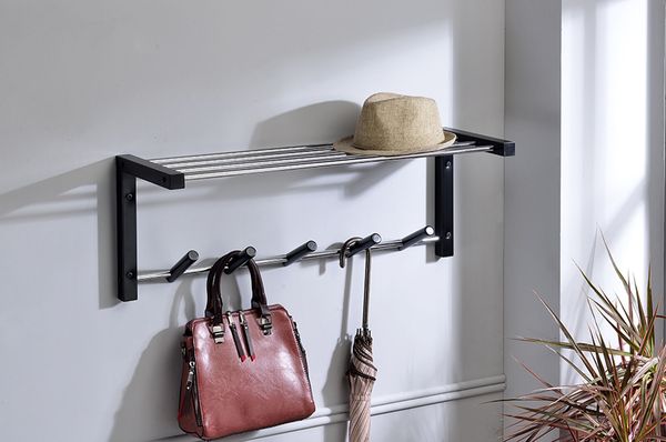 

kings brand furniture - wall mounted shelf with coat and hat rack, 5 hooks