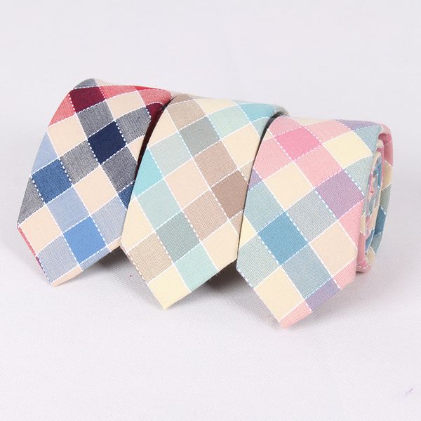 

tagerwilen men's cotton tie 6.5cm slim skinny narrow corbata linen rainbow plaid necktie cashmere gravata wedding party t-17, Black;gray