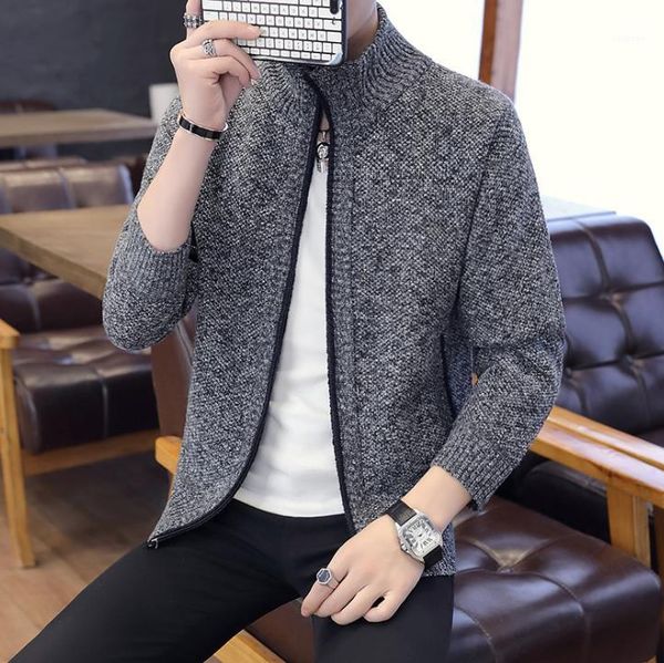 

color men designer sweater stand collar open stitch mens outerwear spring autumn clothing solid, Black;brown