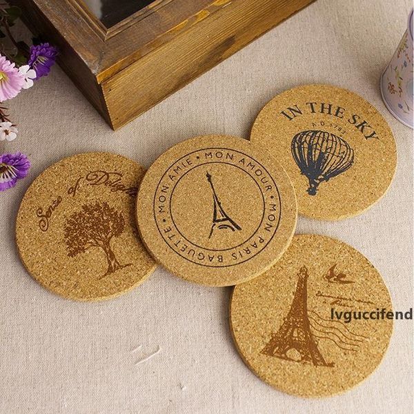 

wholesale round shape cork coasters printing tea drink wine coffee cup mats pad 10x0.5cm home wedding party table decorative 50pcs