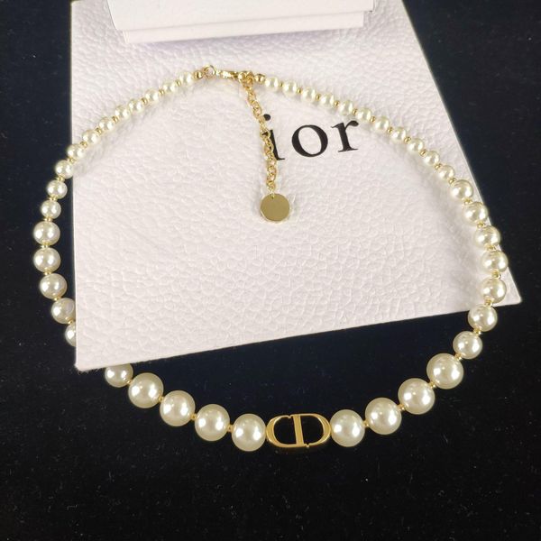 

new pearl cd letter fashion necklace pearl necklace women jewelry no box, Silver