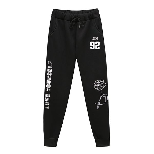 

новое качество флисовые брюки kpop любят себя письмо printed женщины мужчины беговая брюки хип-хоп streetwear мужчины sweatpants, Black