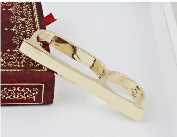 

two fingers rings gold color alloy signet rings brass knuckle dusters self-defense key rings, Golden;silver