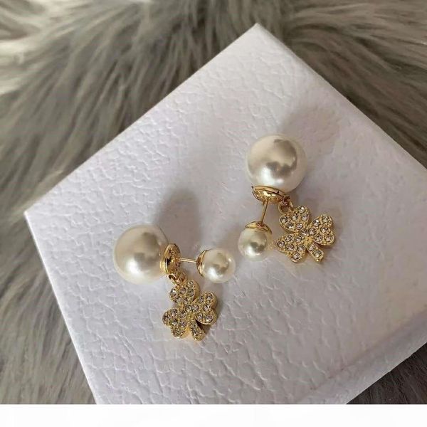 

e new diamond clover size pearl fashion designer earrings luxury designer jewelry women earrings, Golden