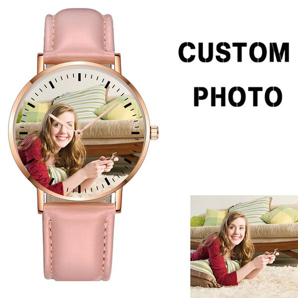

wristwatches cl016 women custom po watch print your own brand logo oem drop pink band ladies personalized wrist watches, Slivery;brown