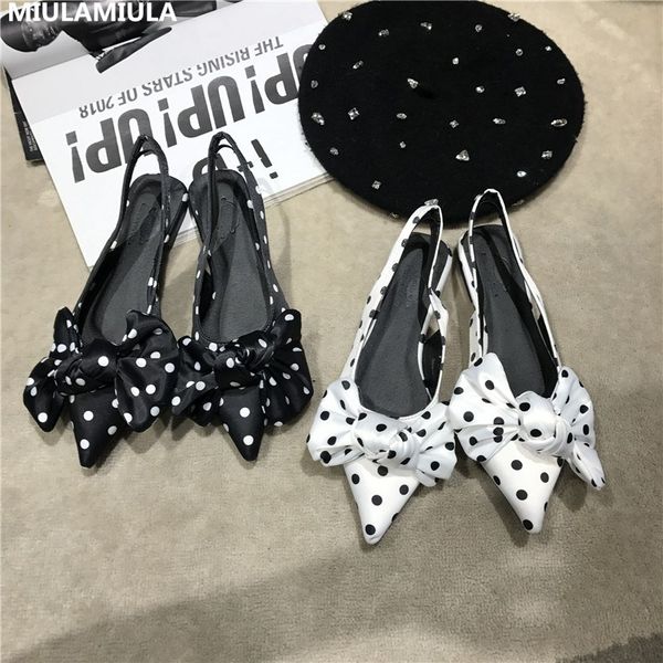 

miulamiula brand designers 2020 summer new sweet pot butterfly-knot pointed toe back strap lady sandals flat bottom shoes women, Black
