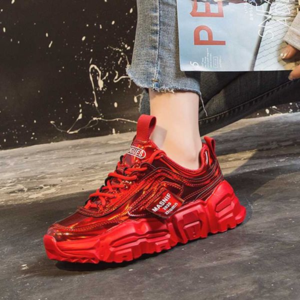 

women chunky sneakers 2020 spring latest fashion patent leather laser shoes platform sneakers thick sole casual shoes woman