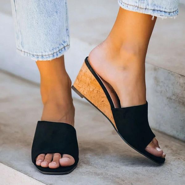 

summer women wedge slippers platform sandals flip flops soft comfortable casual shoes outdoor beach sandals ladies slides 2020, Black