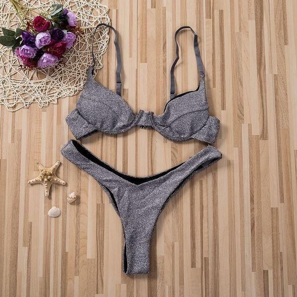 

женщины сияющий silver swimsuits 2020 push up бикини set vintage split две пьесы купальник с низкой талией e купальники, White;black
