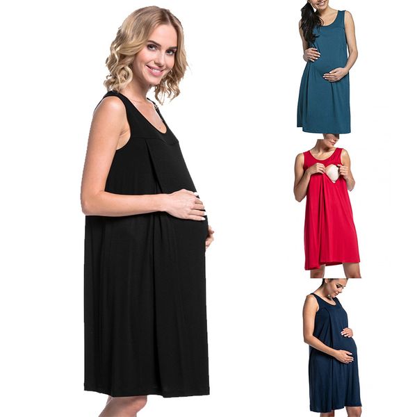 

maternity dress maternity pajamas solid breastfeeding dress pregent, White