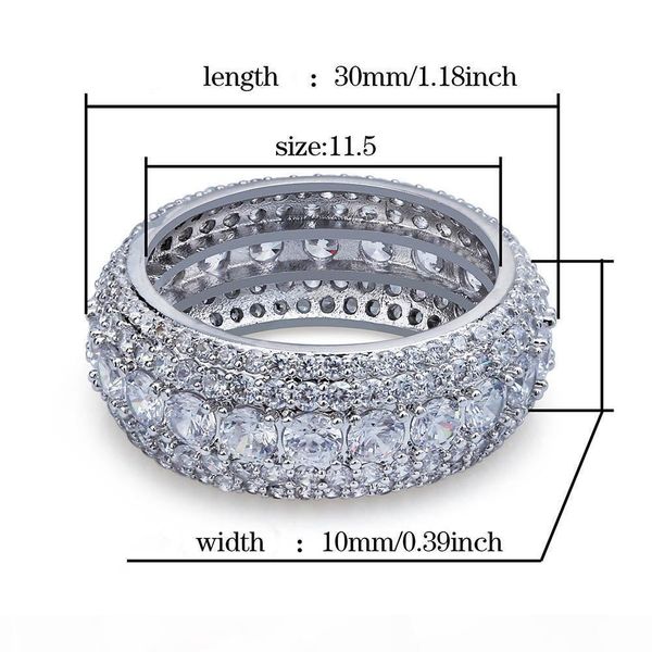 

e 18k gold plated simulated lab diamond cz eternity wedding statement round cut ring hip hop jewelry, Golden;silver