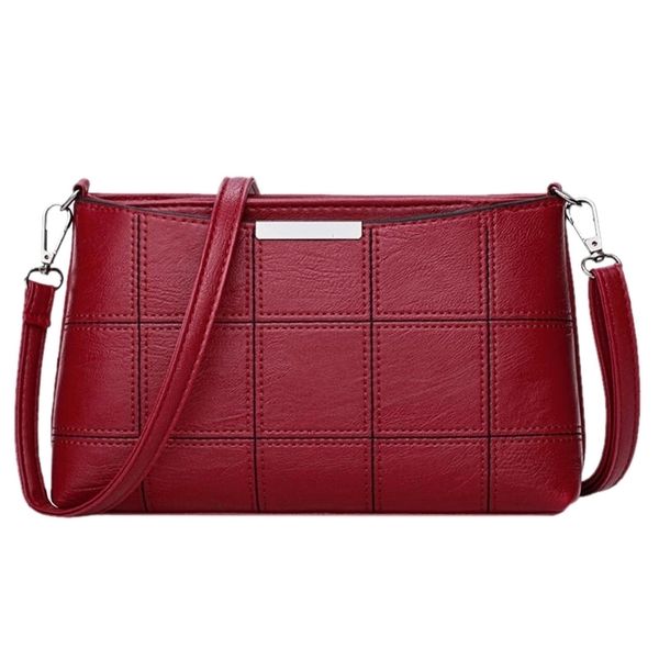 

new women plaid messenger bags sac a main pu leather shoulder bags women crossbody bag ladies pu handbags wine red