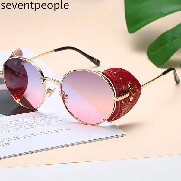 

retro steampunk sunglasses women metal round windproof glasses 2020 fashion brand designer vintage punk shades eyewear, White;black