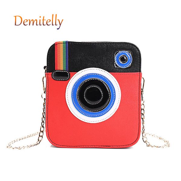 

personality camera women's small flip bag fashion pu leather contrast color shoulder messenger bag chain ladies tote wallet