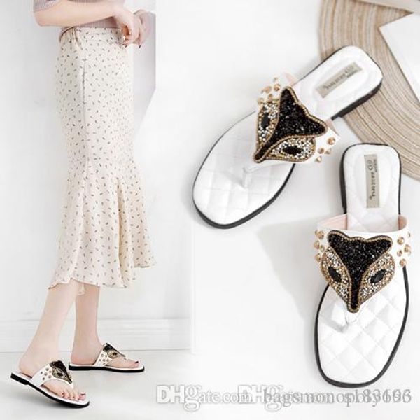 

2019 дизайнер флип-флоп сандалии fox головы стиль лето последние горный хрусталь проскальзывание на дизайнерских горками женских туфель широ, Black