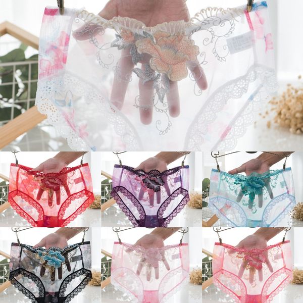 

scmwl women's lace underwear women's embroidered flower seamless ultra-thin transparent underwear shorts lace shorts mesh cotton l, Black;white