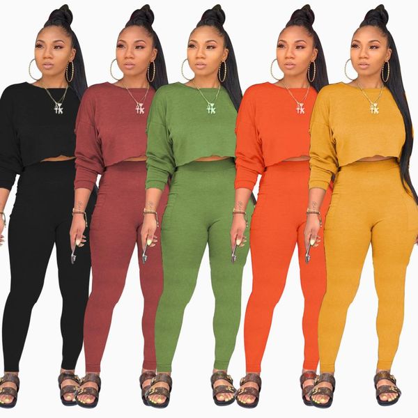 

summer women two piece outfits fashion round neck long sleeve sweatshirt pocket pants set plus size women clothing, White