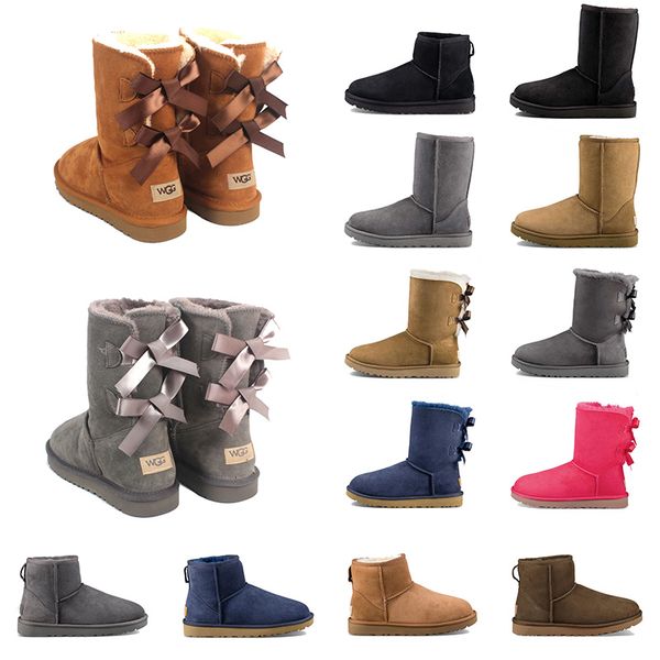 

2020 new winter australia classic snow boots good fashion wgg tall boots real leather bailey bowknot women's bailey bow knee boots mens, White;red