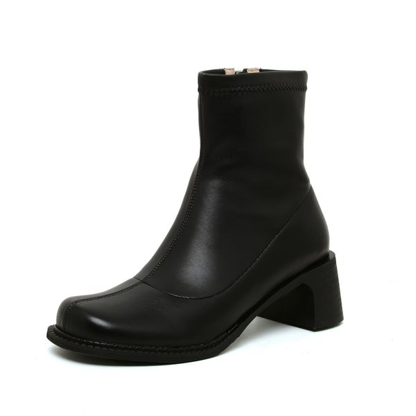 

fashion genuine leather quality high heels shoes for women platform vintage women's boots wedding party shoes woman, Black