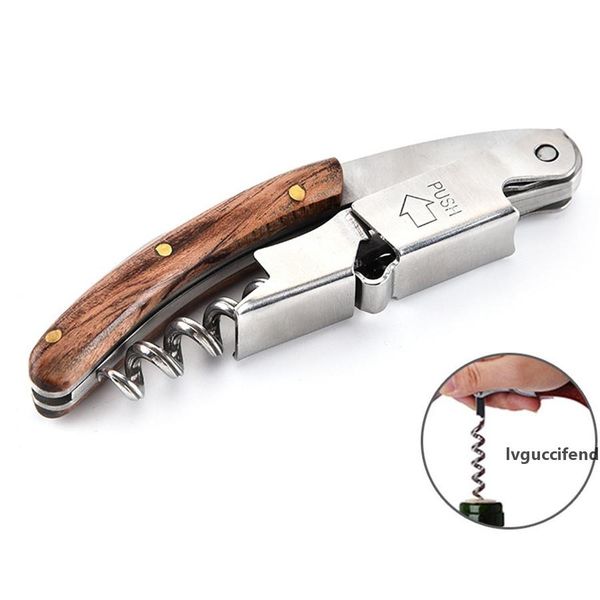 

wood handle professional wine opener multifunction portable stainless steel corkscrew beer bottle opener bar accessories jk2003