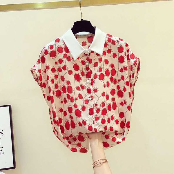 

2020 summer women short sleeves turn down collar casual chiffon shirt female blouse ladies blusas a3364, White