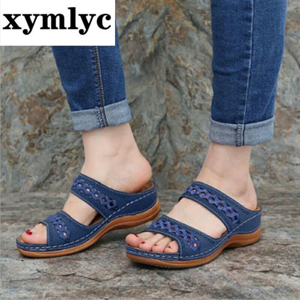 

sandals women summer new 2020 wedge sandals beach shoes open toe soft outdoor slippers female shoes woman flip flops plus size, Black