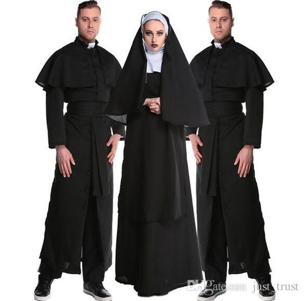 

2016 priest father costumes cloak jesus christ missionary priest halloween party cosplay weeding party maria priest theme costume, Black;red