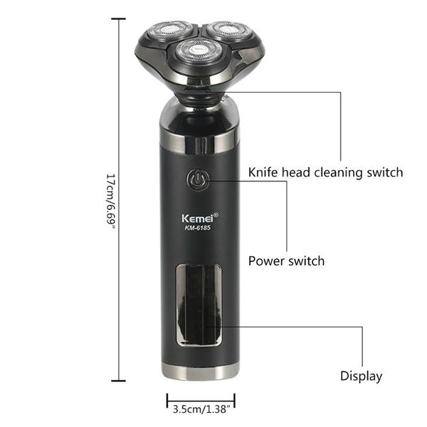 

2016 kemei rechargeable electric men shaver km 6185 waterproof electric razor triple floating blade heads men beard trimmer lcd hairclippers