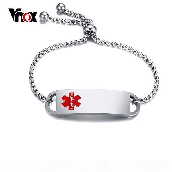 

vnox women medical alert bracelets engrave name statement id stainless steel bracelets bangles length adjustable s915, Black
