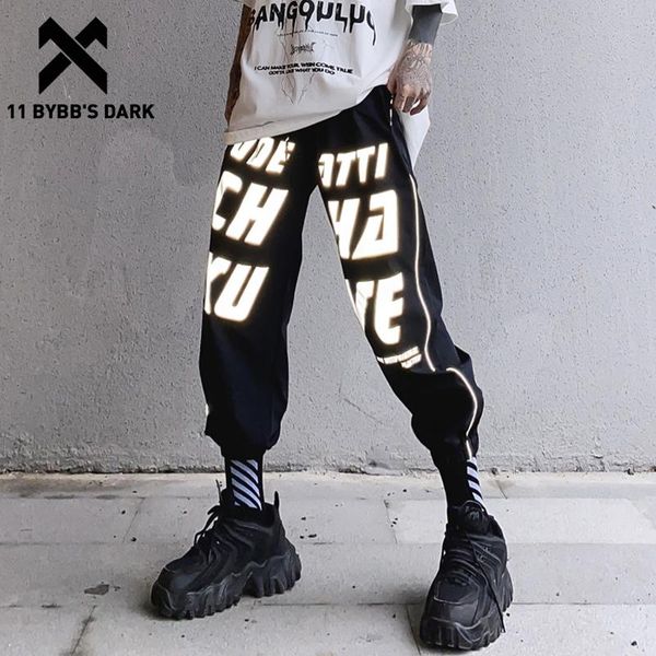 

11 bybb's dark streetwear reflective letter printed harem pants tactical function loose sweatpants hip hop joggers men trousers, Black
