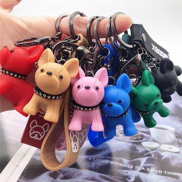 

cute bulldog pattern keychains fashion personality lovers car keychains outdoor trendy men women backpack pendant accessories 2020 new style, Blue