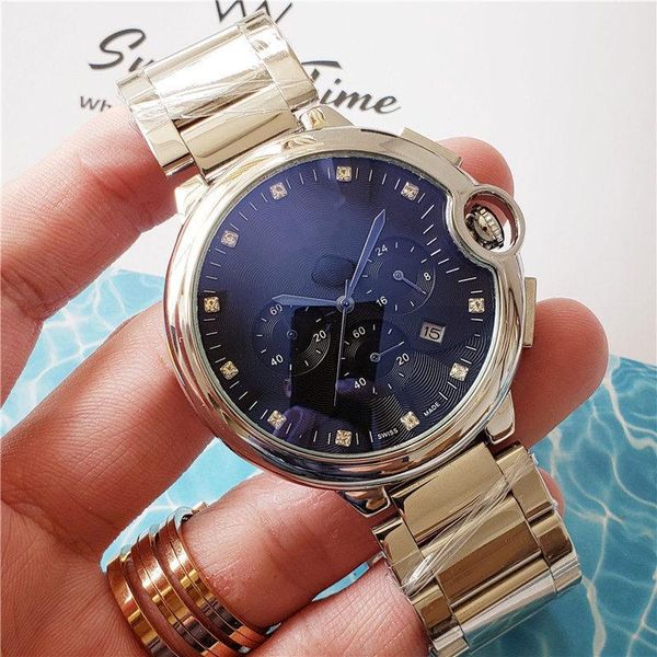 

all designer clock big watch fashion diamond stainless luxury 48mm dial dial work mens function sport male steel wristwatch chrono lpdod, Slivery;brown